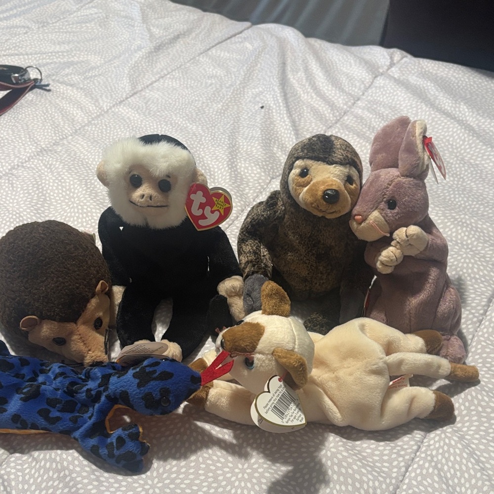 Ty Plush Beanie Buddies - Black Monkey, Brown Sloth, Purple Bunny & More